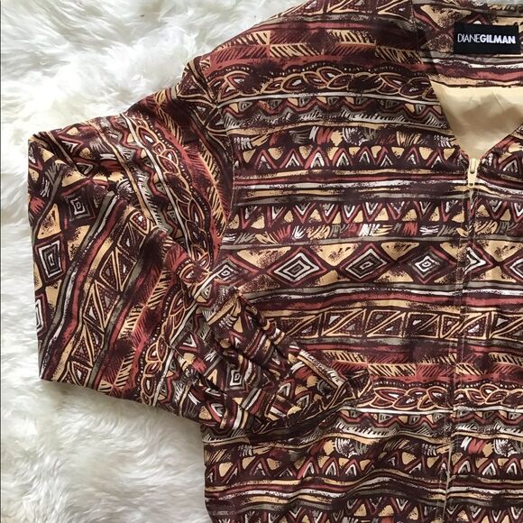 VTG Diane Gilman Silk Bomber Jacket Aztec Print,Western, Grunge Style,Medium - Picture 6 of 6